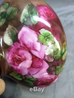 Antique Old Fine Hand Painted Floral Decorated Painting French Vase Red Roses
