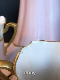 Antique PINK Haviland Limoges Chocolate Pot Cup & Saucer SET HANDPAINTED SIGNED