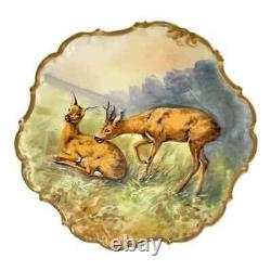 Antique Scalloped Gilted Limoges Wall/Decor Plate With Deer, Artist Signed