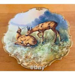 Antique Scalloped Gilted Limoges Wall/Decor Plate With Deer, Artist Signed