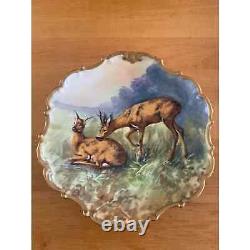 Antique Scalloped Gilted Limoges Wall/Decor Plate With Deer, Artist Signed