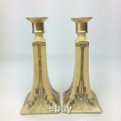Antique Set B & Co Limoges France Porcelain Hand Painted Candle Holders Signed