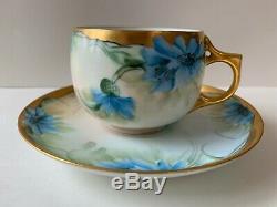 Antique Set Of 6 A K D Limoges France Hand Painted Matching Cups And Saucers