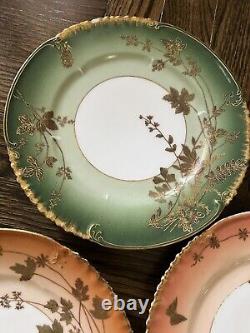 Antique Set Of 6 Haviland Limoges Hand decorated Butterfly & Floral Ombré Plate