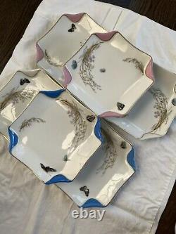 Antique Set of 6 Handpainted Haviland Limoges Butterflies Handkerchief Plates