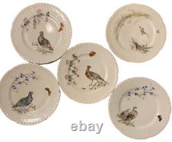 Antique Set of 9 Haviland Limoges Hand Painted Bird Butterfly Flower 9 Plates