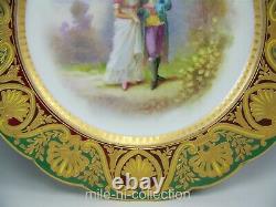 Antique Sevres France Hand Painted Couples Plate With Raised Gold Green