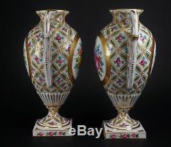Antique Sevres Limoges Hand-Painted Pair of Gorgeous Porcelain Urns