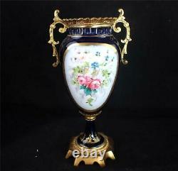 Antique Signed Hand Painted Limoges Porcelain Gilt Bronze Sevres Style Vase