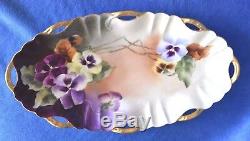 Antique Signed Purple Pansy Haviland D'Arcy's Hand Painted #1399 Limoges Tray