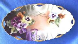 Antique Signed Purple Pansy Haviland D'Arcy's Hand Painted #1399 Limoges Tray