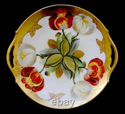 Antique TV Limoges Pickard ChinaHand PaintedPorcelain Cake Plate Tulips RARE