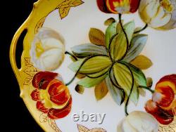 Antique TV Limoges Pickard ChinaHand PaintedPorcelain Cake Plate Tulips RARE