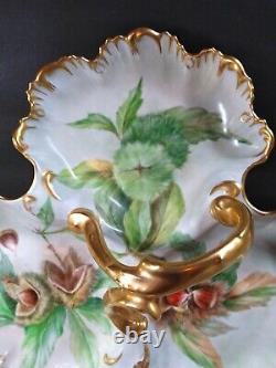 Antique T&V France Limoges Serving Tray Handle Dish Gold Venice 1898 Chestnuts