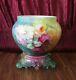 Antique T&v Limoges France Pink Dark Ruby White Yellow Roses Jardiniere & Plinth