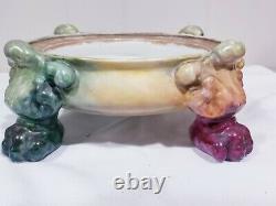 Antique T & V Limoge Handpainted Grapes Gold Trim Punch Bowl w Claw Pedestal