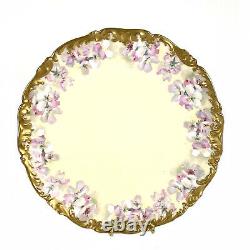 Antique T&V Limoges Cabinet Plate Large 12.5 Hand Painted Floral Yellow Pink