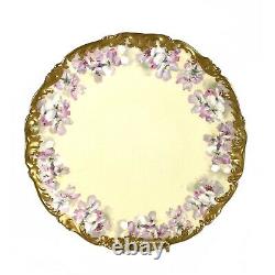 Antique T&V Limoges Cabinet Plate Large 12.5 Hand Painted Floral Yellow Pink