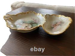 Antique T&V Limoges Divided Oyster Seafood Dish Sea Shells with gilded edge