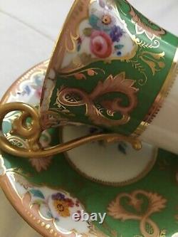 Antique T & V Limoges France Handpainted Cup And Saucer Green Roses Flowers Gold