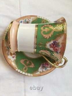 Antique T & V Limoges France Handpainted Cup And Saucer Green Roses Flowers Gold