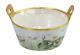 Antique T&v Limoges Hand Painted Butter Tub With Iridescent Interior, Dated 1913