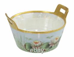 Antique T&V Limoges Hand Painted Butter Tub with Iridescent Interior, Dated 1913