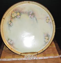 Antique T&V Limoges Hand Painted Floral Design Platter Artist Signed 11 1/4