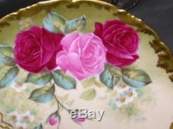 Antique T&V Limoges Hand Painted Roses Cabinet Plate Gold Signed Leroy