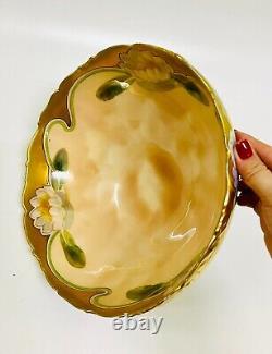 Antique T &V Limoges Handpainted Floral Heavy Gold Trim Bowl, Artist Signed