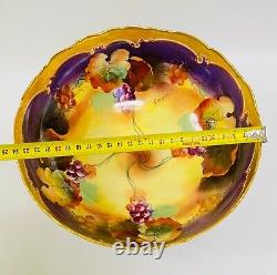 Antique T & V Limoges Handpainted Grapes Heavy Gold Trim Bowl, Artist Signed