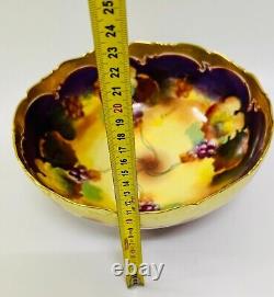 Antique T & V Limoges Handpainted Grapes Heavy Gold Trim Bowl, Artist Signed