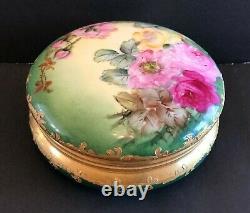 Antique T&V Limoges Porcelain Candy Dish Bowl with Lid Hand Painted Pre-1907