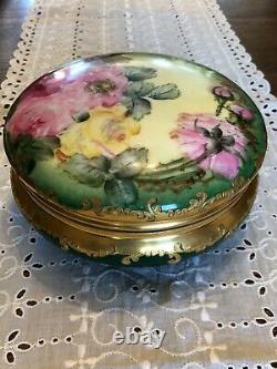Antique T&V Limoges Porcelain Candy Dish Bowl with Lid Hand Painted Pre-1907