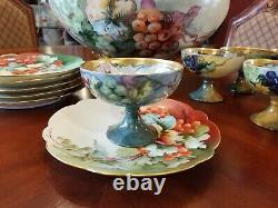 Antique T&V Limoges & Royal Austria Handpainted Grapes Bowl Plates& Footed Bowls