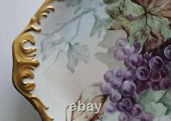 Antique T & V Limoges Tresseman & Vogt Hand Painted Charger, Gold Border, Grapes