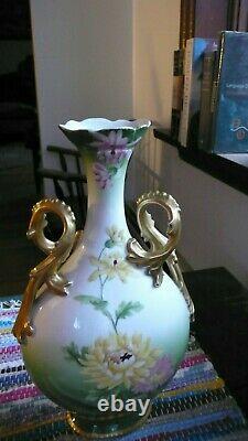Antique T&V Limoges Tressemann & Vogt Hand Painted Vase 12 1/4 France