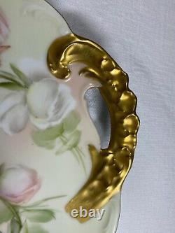 Antique T & V Limoges Venice 1896 Signed Hand Painted Roses Handled Plate