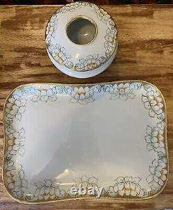 Antique T&v Limoges France Hand Painted Flower/gold Tray & Hair Receiver
