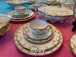 Antique Theo Haviland Limoges 49-Piece DMC Marshall Field Roses and Gilt Trim