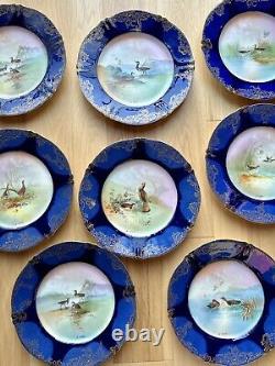 Antique Theodore Haviland Limoges France Handpainted Bird Game Plates Set Of 8