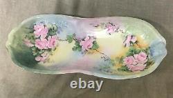 Antique Theodore Haviland Limoges Hand Painted Dish 13-1/2 Pink Roses