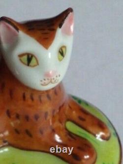 Antique Tiffany & Co Limoges Porcelain Handpainted Trinket Ring Box Cat