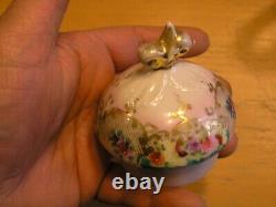 Antique Unmarked Hand Painted Porcelain Lidded Chocolate Pot Floral Gilt Lattice