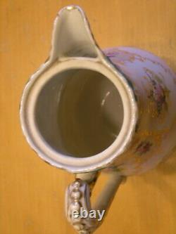 Antique Unmarked Hand Painted Porcelain Lidded Chocolate Pot Floral Gilt Lattice