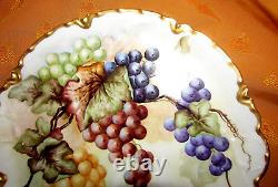 Antique Victorian Haviland Limoges hand painted charger gold rim grapes France