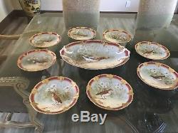 Antique Vintage Limoges Platter, 8 plates, hand painted birds early 1900's