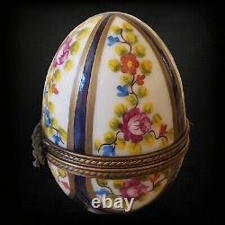 Antique Vintage Limoges porcelain bowl, egg box bonbonier with hand-painted rose