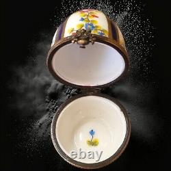 Antique Vintage Limoges porcelain bowl, egg box bonbonier with hand-painted rose