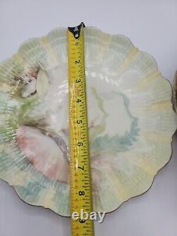 Antique Vintage MR France Limonges Sea Shell Plates Hand Painted Signed Set of 8